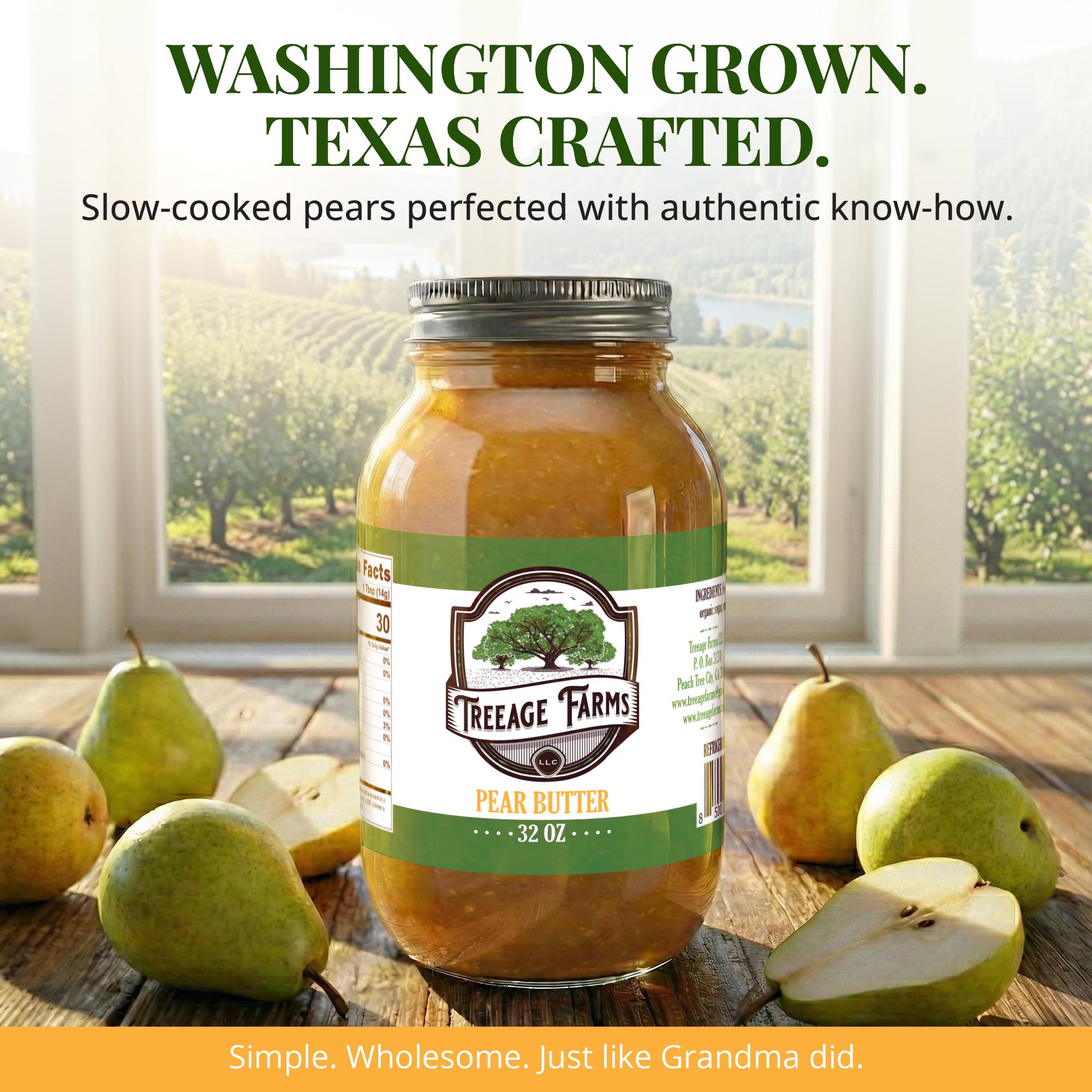 Treeage Farms Pear Butter 32 oz– Washington State Bartlett Pears – Family Size -