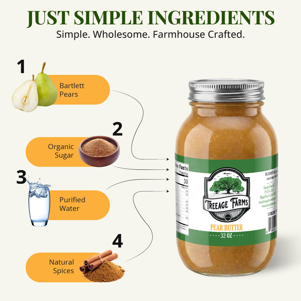 Treeage Farms Pear Butter 32 oz– Washington State Bartlett Pears – Family Size -