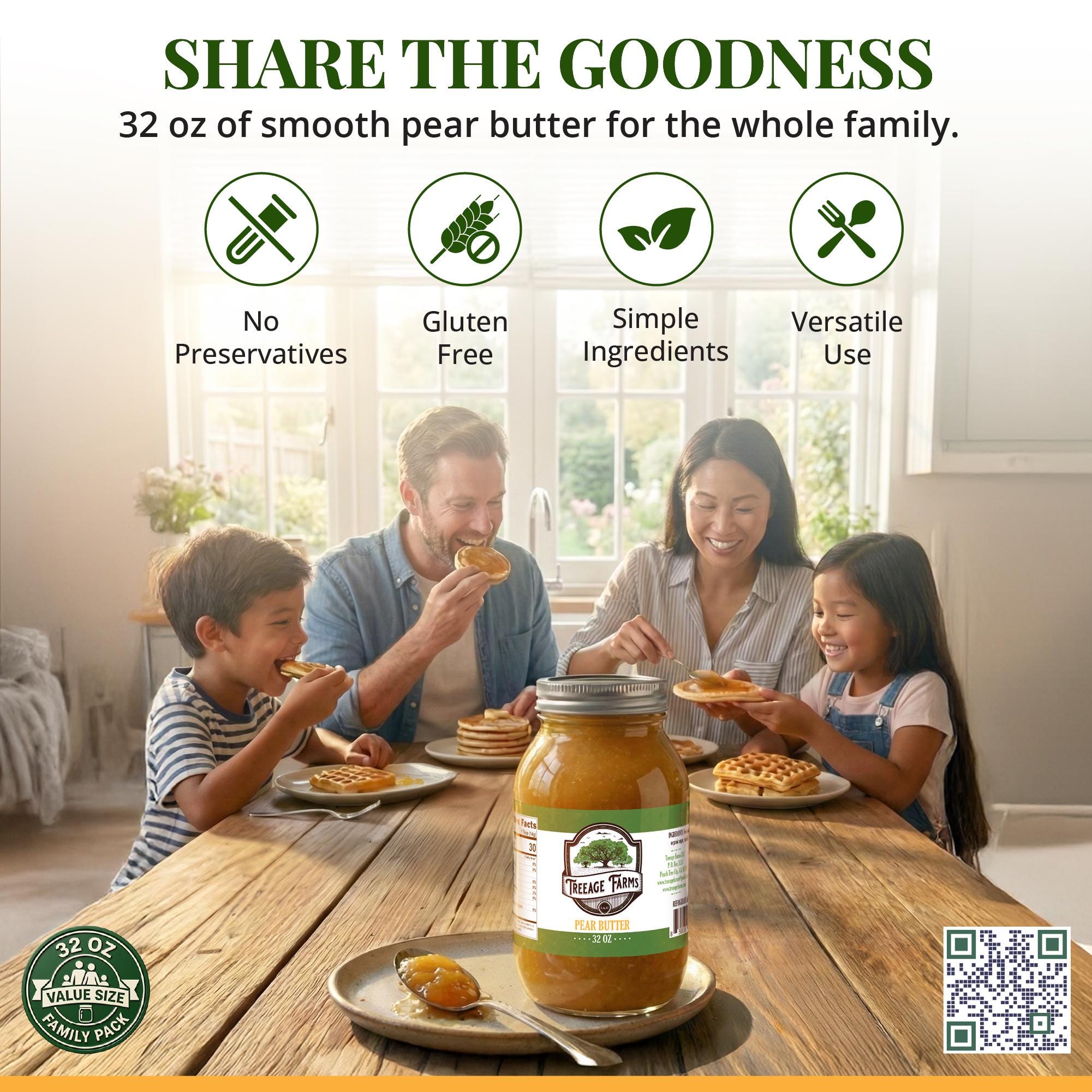 Treeage Farms Pear Butter 32 oz– Washington State Bartlett Pears – Family Size -